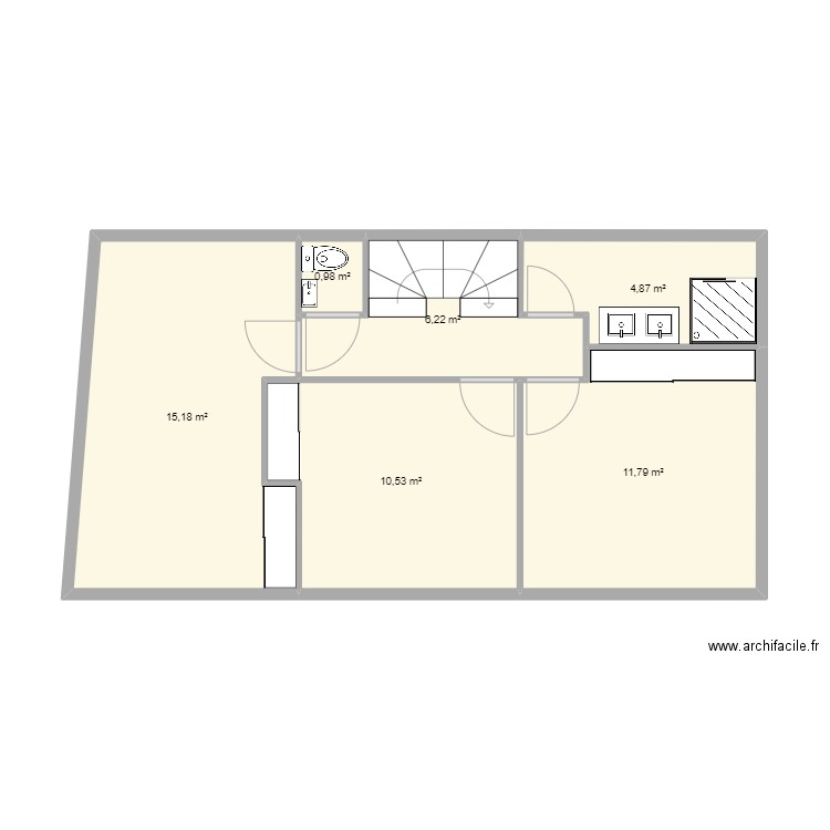 V3_Etage. Plan de 6 pièces et 50 m2