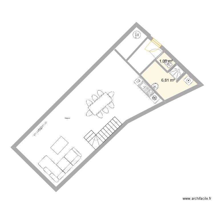 Haussy Aménagement int . Plan de 2 pièces et 8 m2