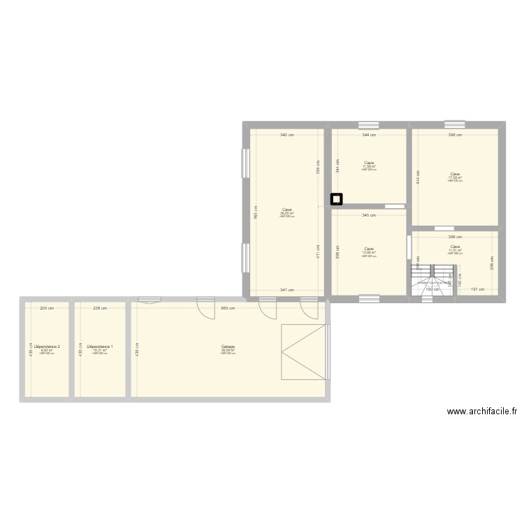 Cave. Plan de 9 pièces et 139 m2