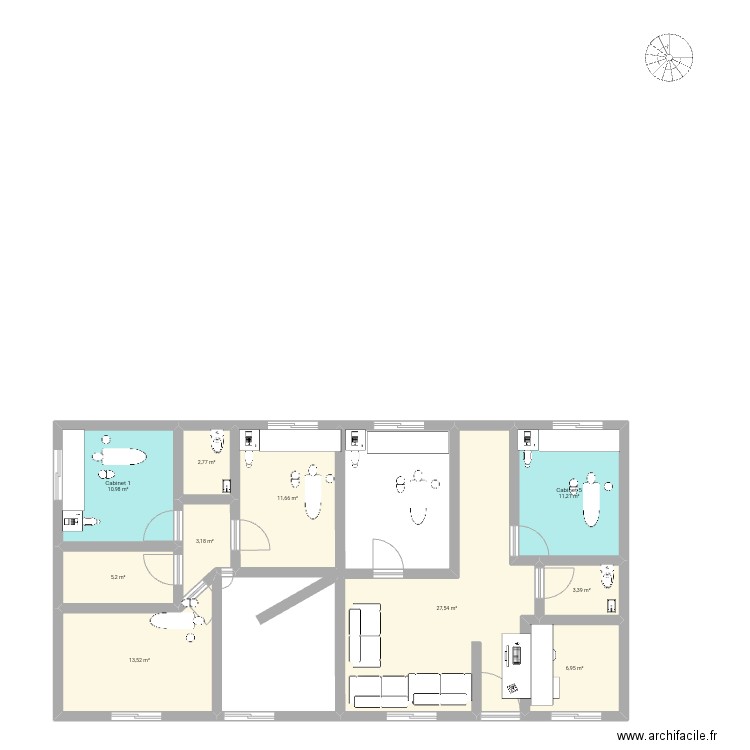 cabinet dentaire. Plan de 10 pièces et 96 m2