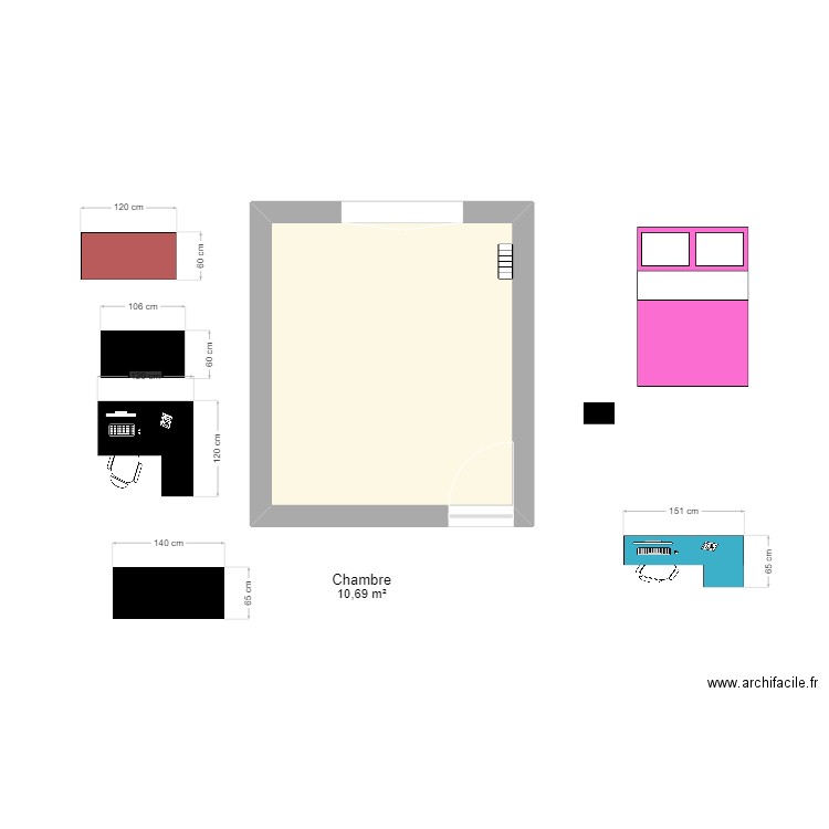 chambre 2. Plan de 1 pièce et 11 m2