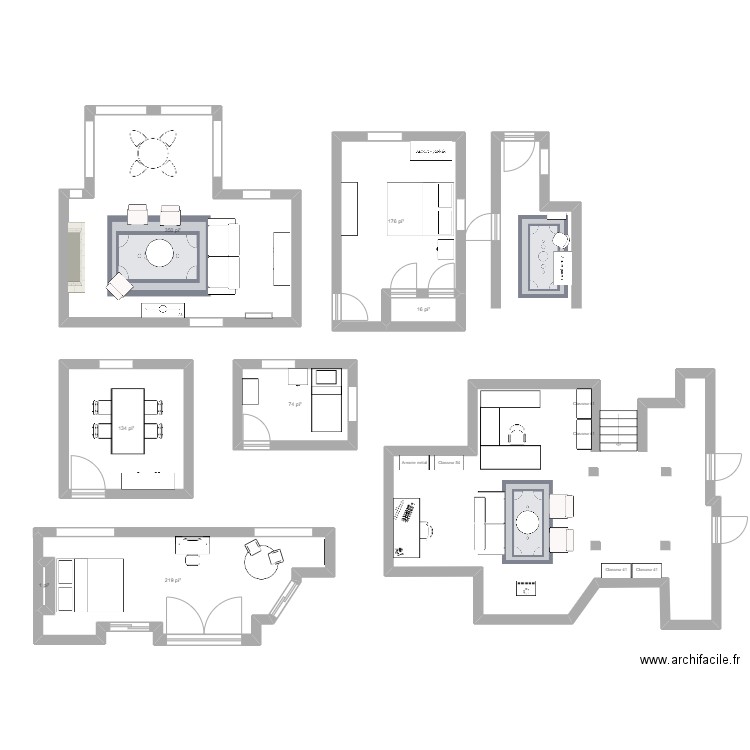 Aménagement Johanne. Plan de 7 pièces et 90 m2