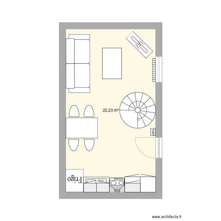 clefs. Plan de 1 pièce et 22 m2