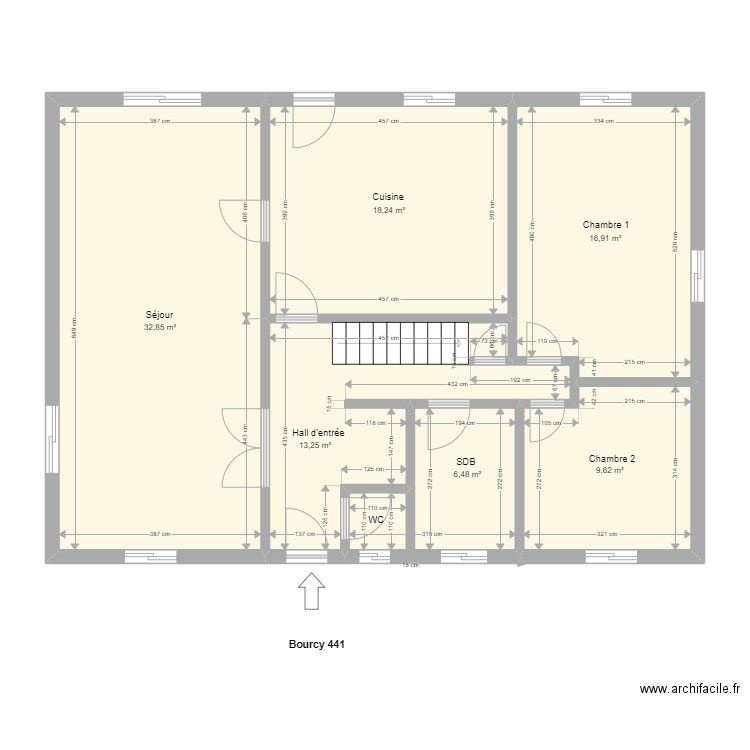 bourcy rdc. Plan de 6 pièces et 97 m2