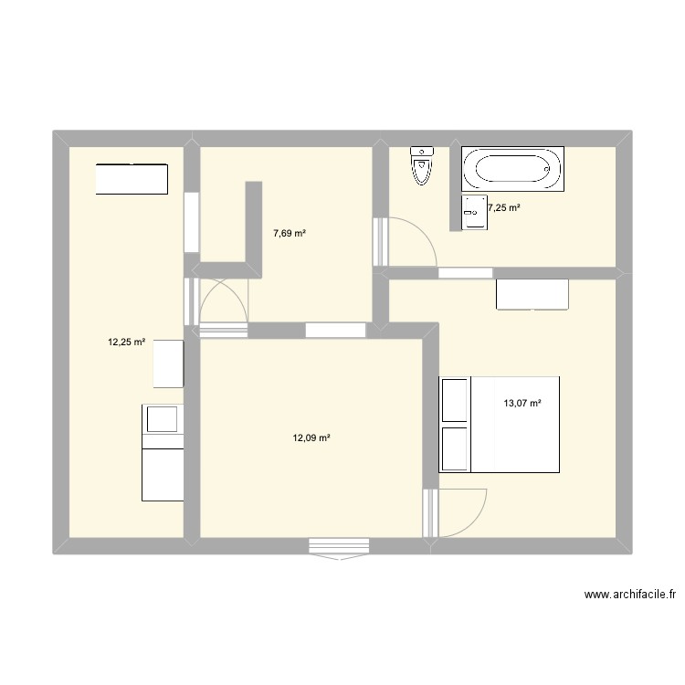 plan etage mardelles. Plan de 5 pièces et 52 m2