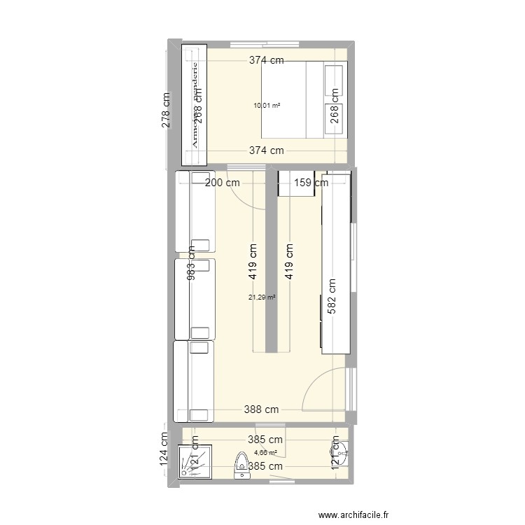 Mon Studio. Plan de 3 pièces et 36 m2