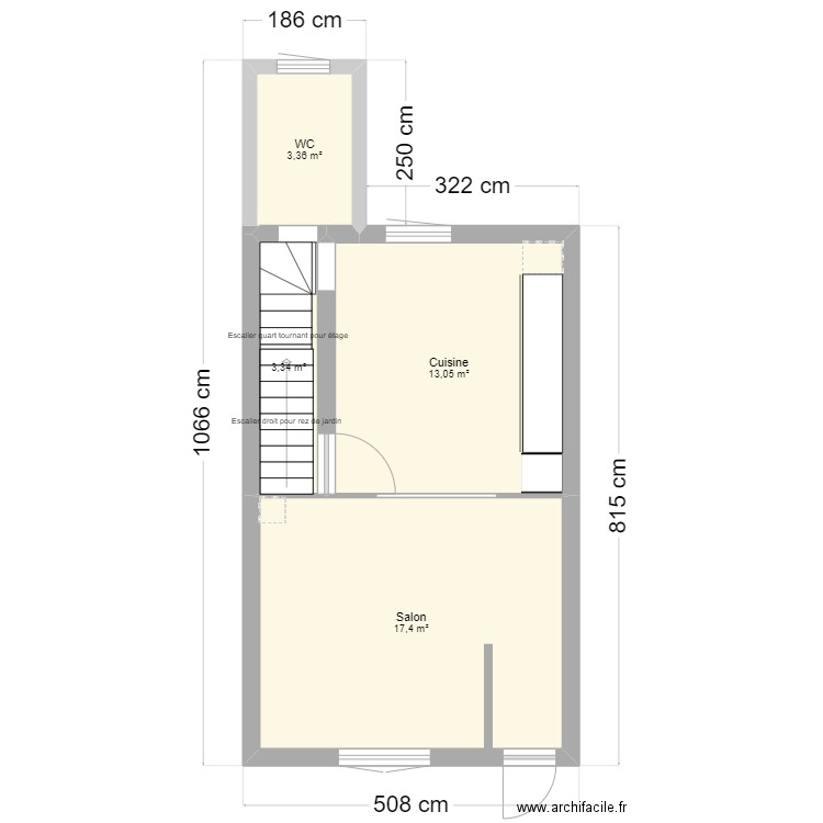 RC UNY. Plan de 4 pièces et 37 m2