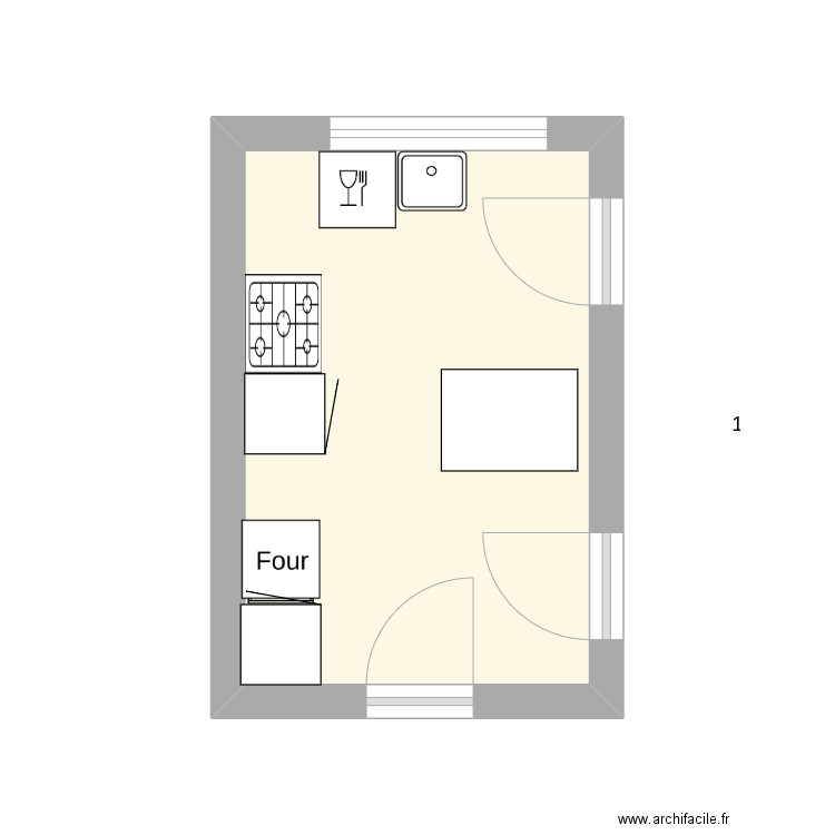 cuisine. Plan de 1 pièce et 10 m2