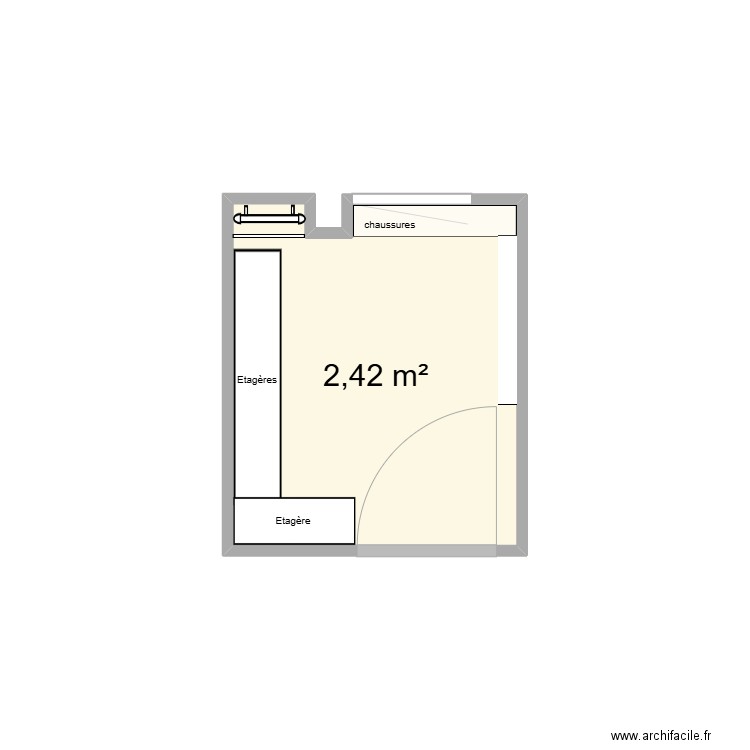 dressing. Plan de 1 pièce et 2 m2