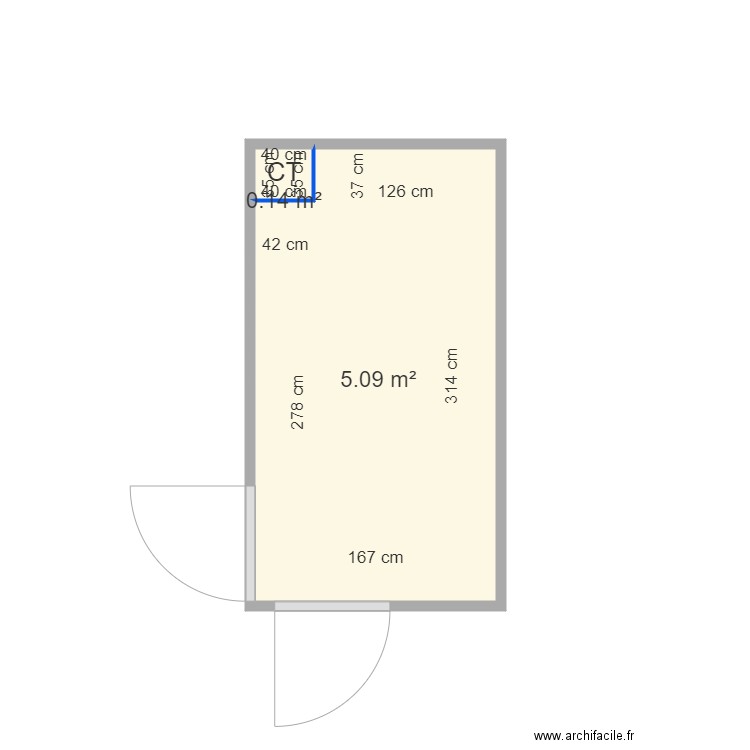 MASUREL. Plan de 2 pièces et 5 m2