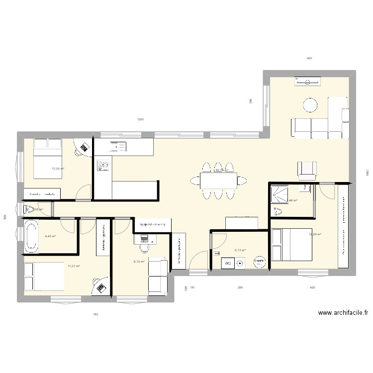 V6 120m. Plan de 9 pièces et 119 m2