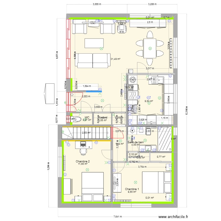 Maison du Tréport - Projet Rénov. Plain-Pied -cuisine 3. Plan de 24 pièces et 155 m2