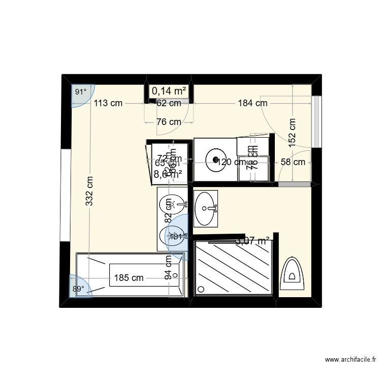 FRANCOIS LAVIGNE SDB 11. Plan de 3 pièces et 12 m2