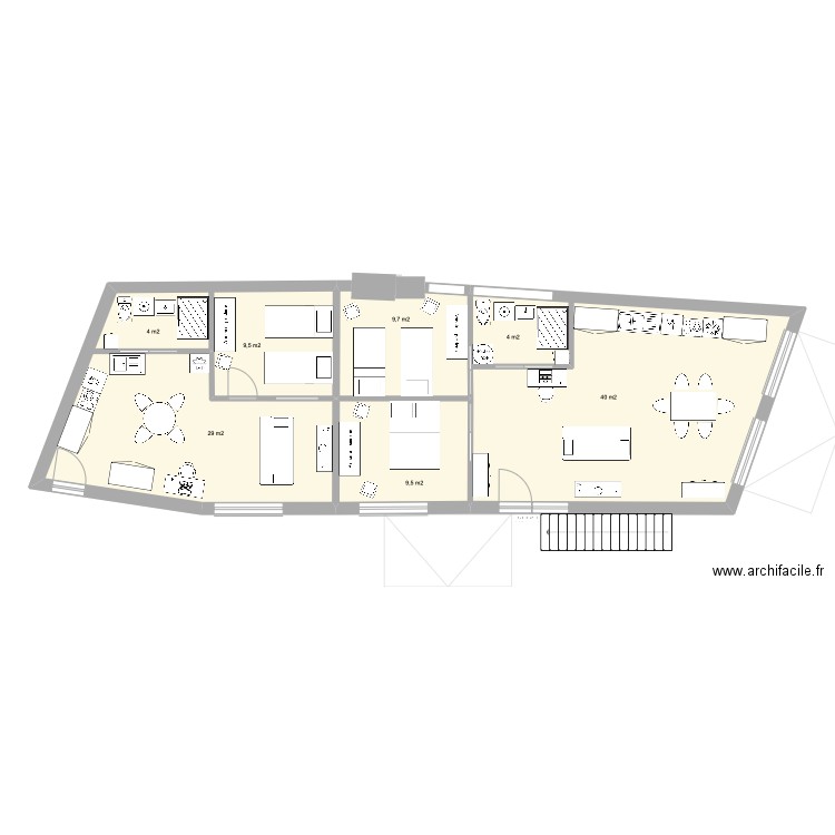 Projet avec escalier ext + Isolation intérieur 12cm. Plan de 8 pièces et 308 m2