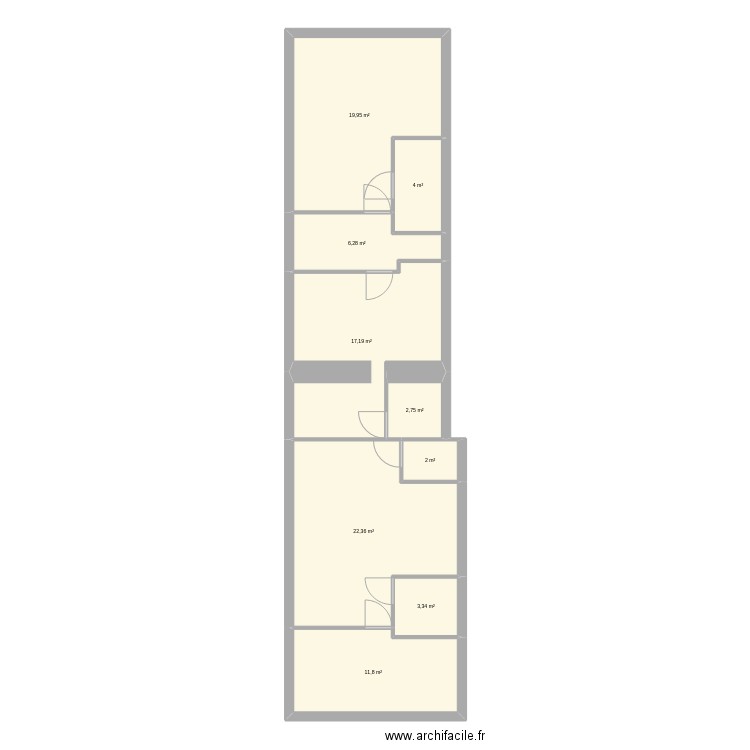 1erétage maison. Plan de 9 pièces et 90 m2