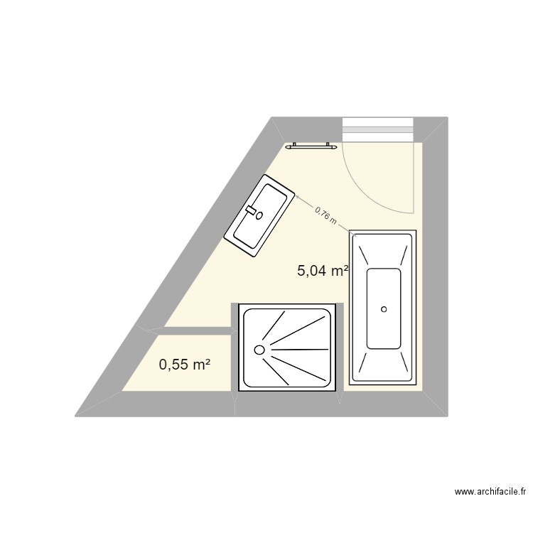 sdb boetie bas v2. Plan de 2 pièces et 6 m2