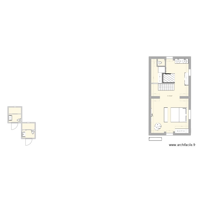 de born combles. Plan de 5 pièces et 47 m2