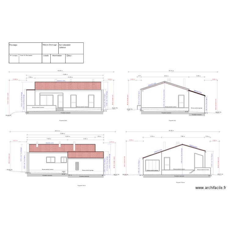 façades existantes . Plan de 25 pièces et 32 m2