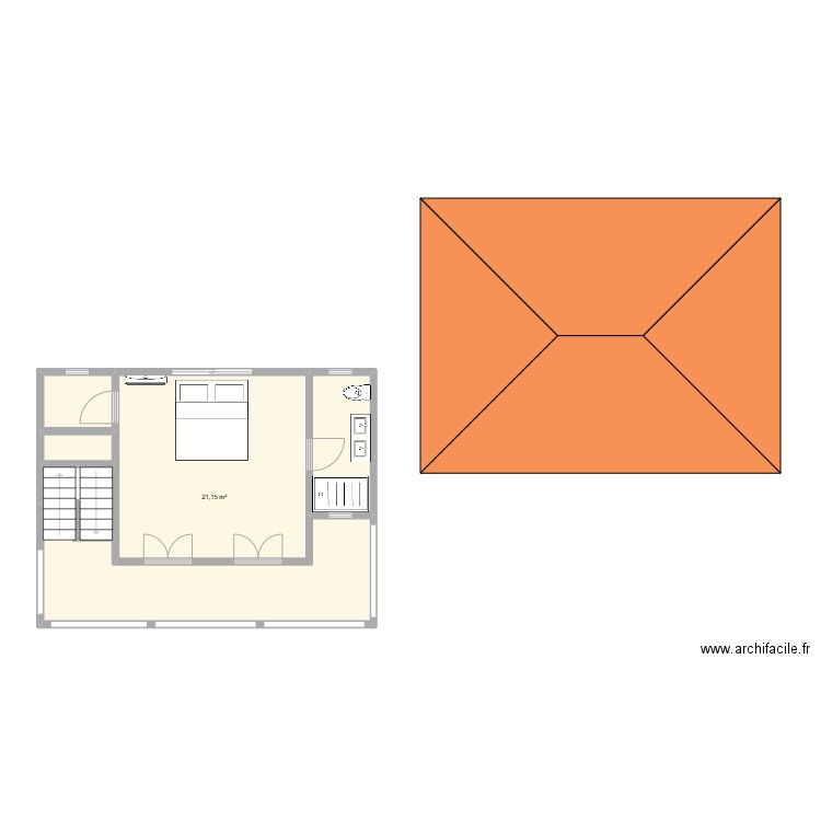 Maison hotte 2 etage. Plan de 6 pièces et 46 m2