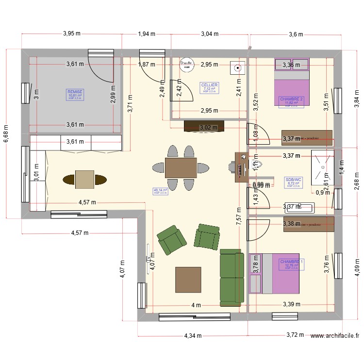 PLAN GLV2. Plan de 6 pièces et 100 m2