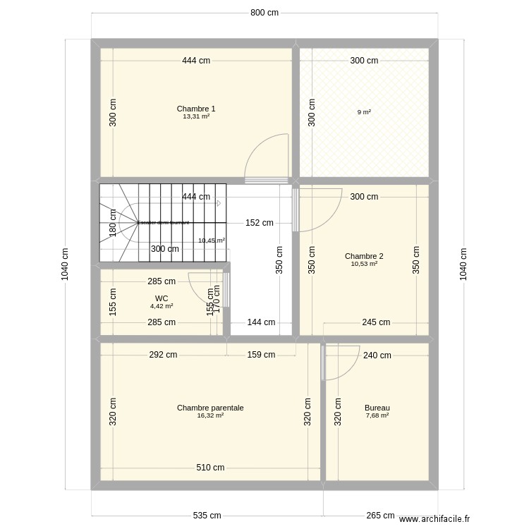 etg2. Plan de 7 pièces et 72 m2