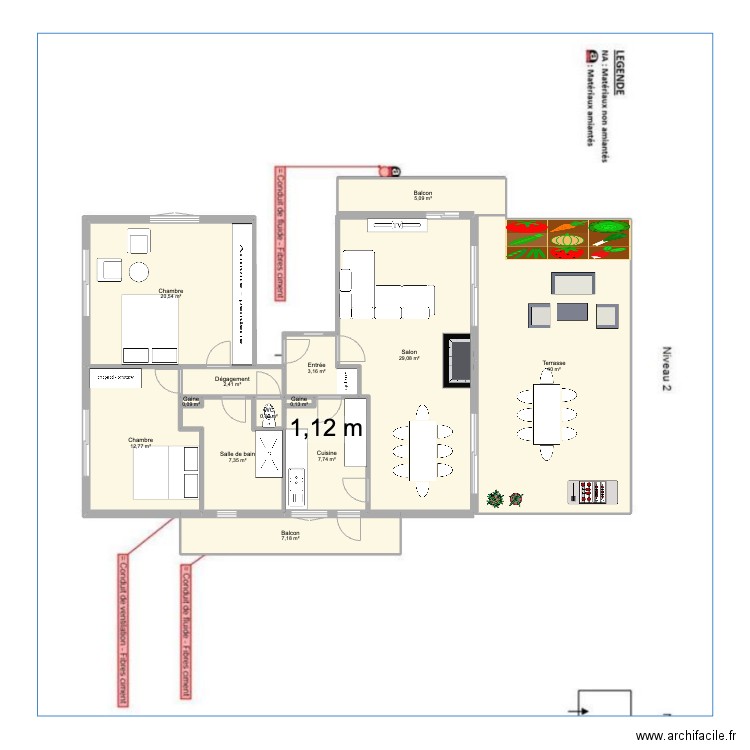 Marhum. Plan de 13 pièces et 136 m2