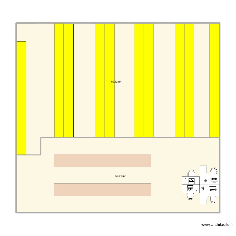 Plan Espace Full/DISCO. Plan de 2 pièces et 145 m2