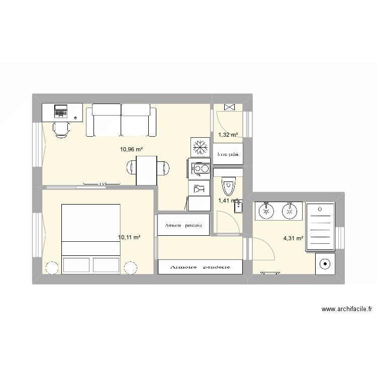 Abbé greg plan 1. Plan de 5 pièces et 28 m2