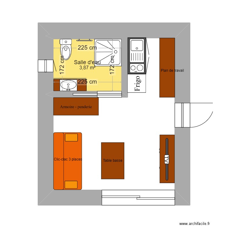 Studio . Plan de 1 pièce et 4 m2