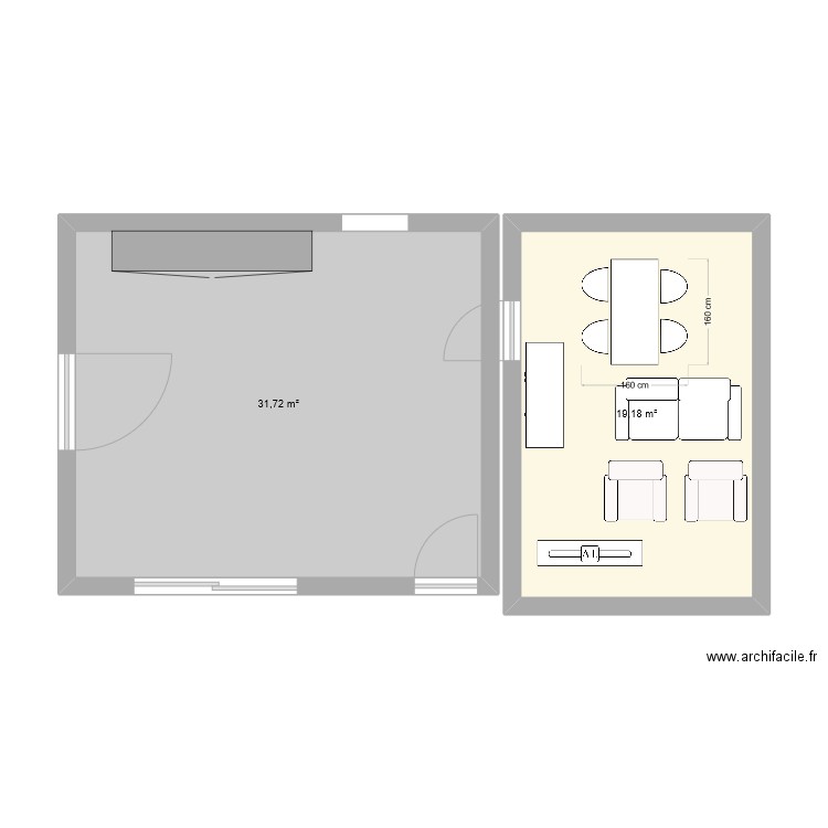 salon. Plan de 2 pièces et 51 m2