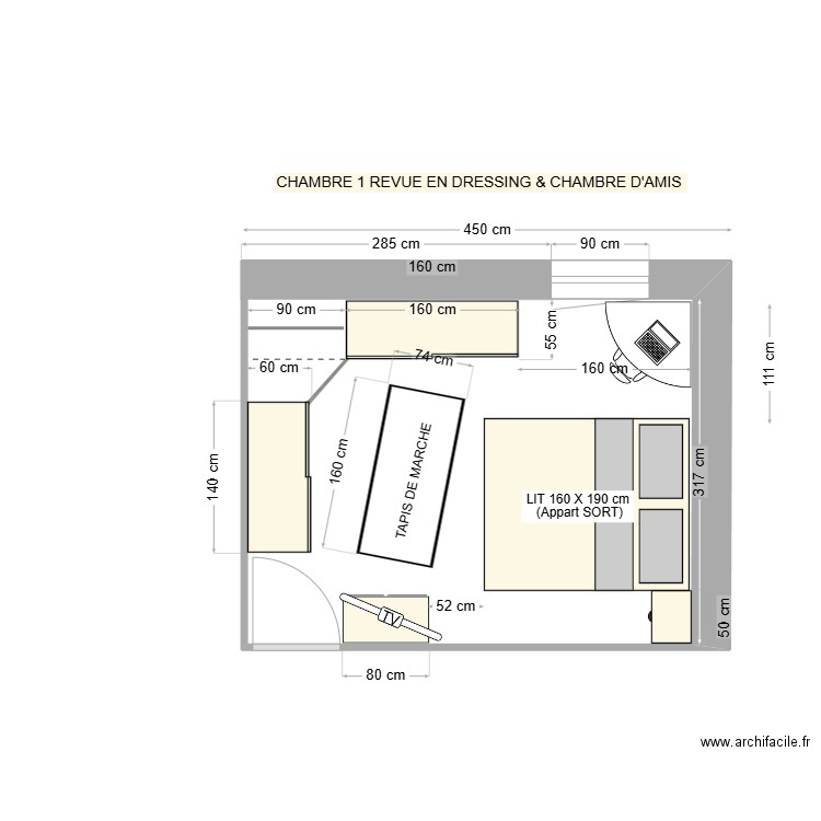 CHAMBRE 1 amenagee en  chambre d'amis et dressing REV1. Plan de 0 pièce et 0 m2