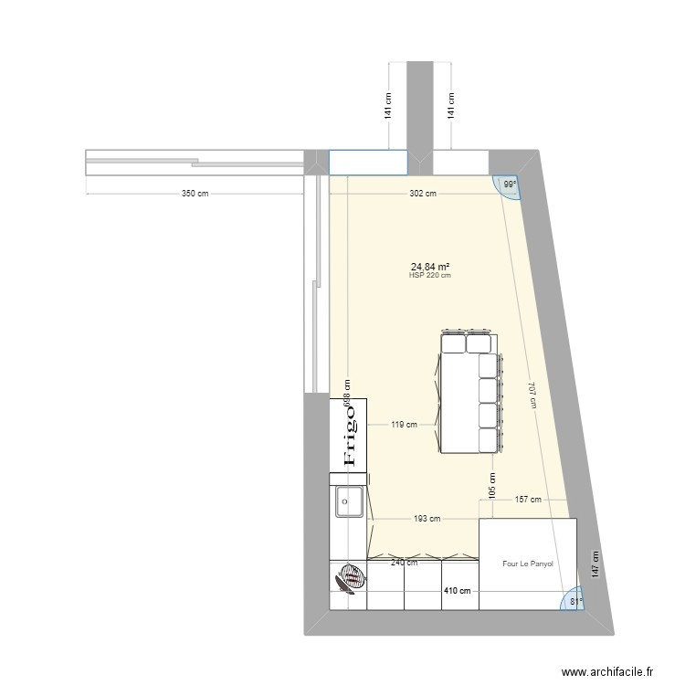 Cuisine. Plan de 1 pièce et 25 m2