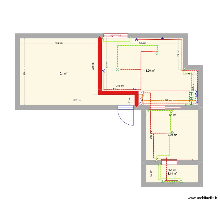 F1 - saisonnier. Plan de 4 pièces et 50 m2