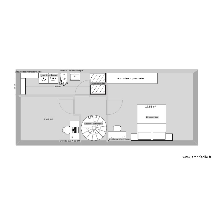 1 étage maison. Plan de 4 pièces et 34 m2