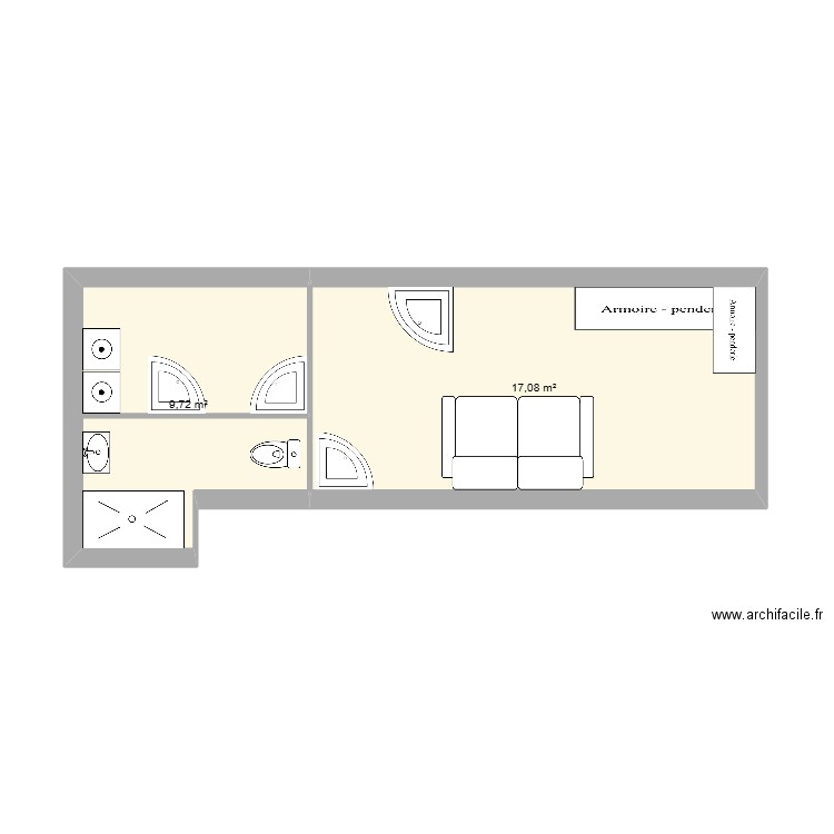 Le bas. Plan de 2 pièces et 27 m2