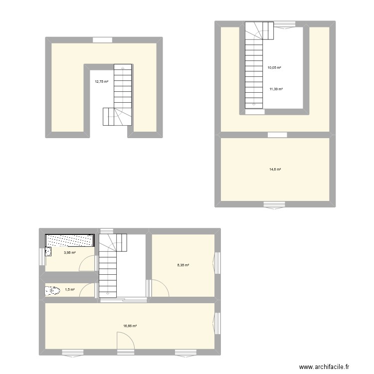 PLOAN 1. Plan de 8 pièces et 79 m2