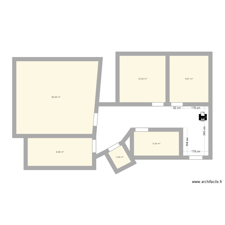 m2a. Plan de 6 pièces et 63 m2