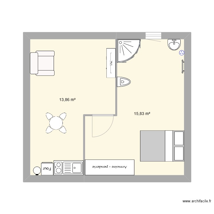 mp8. Plan de 2 pièces et 30 m2