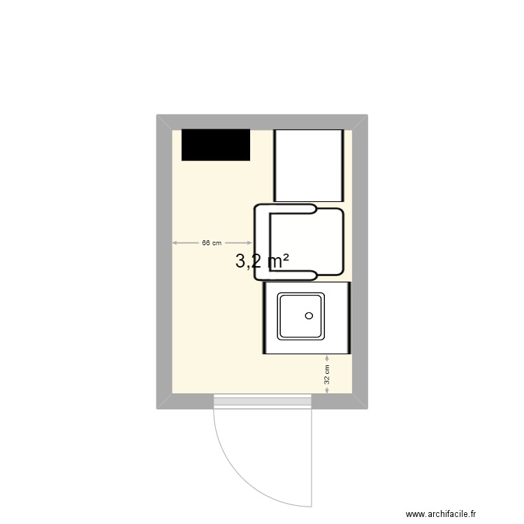 MAMIE MEGEVE. Plan de 1 pièce et 3 m2