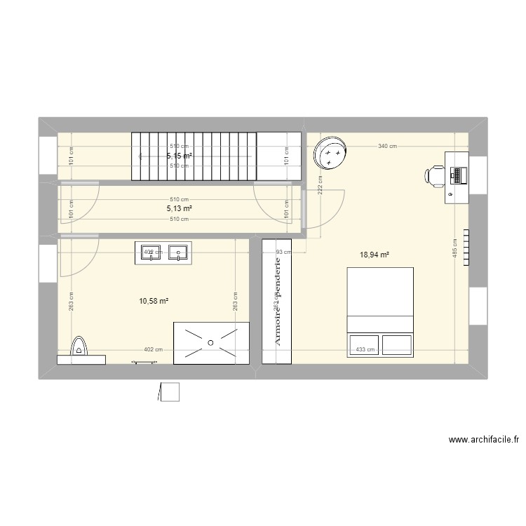 ETAGE 1 -bis. Plan de 4 pièces et 40 m2