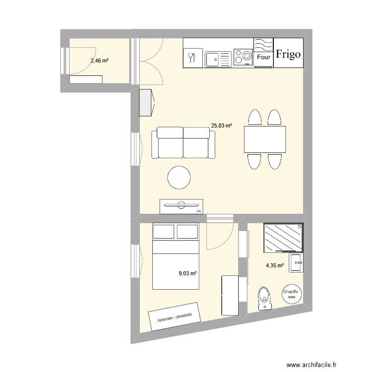 T2 Véranda Bihorel. Plan de 4 pièces et 42 m2