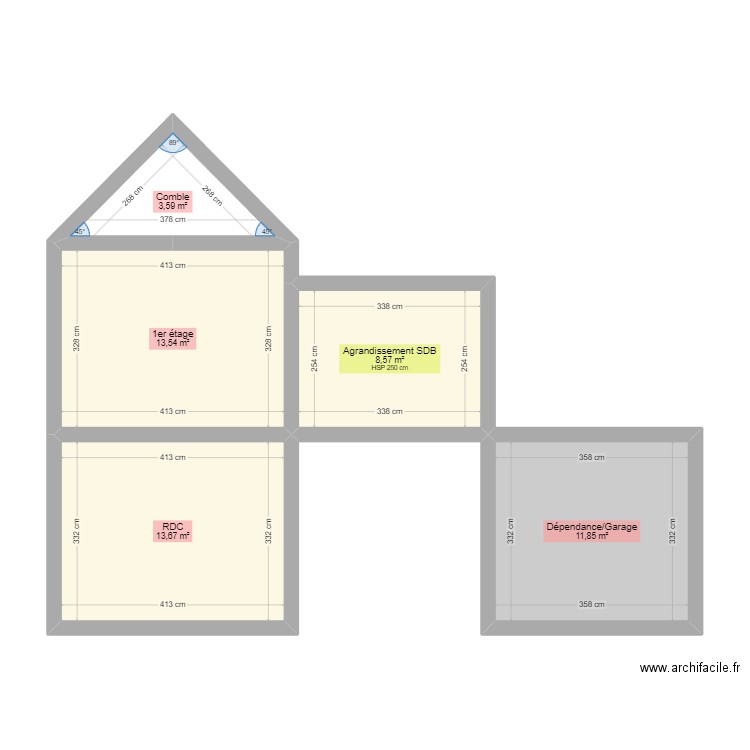 Plan de coupe maison. Plan de 5 pièces et 51 m2