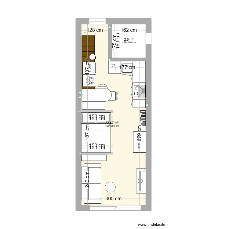 Plan appartement Place du Bicentenaire Portiragnes Plage. Plan de 2 pièces et 25 m2