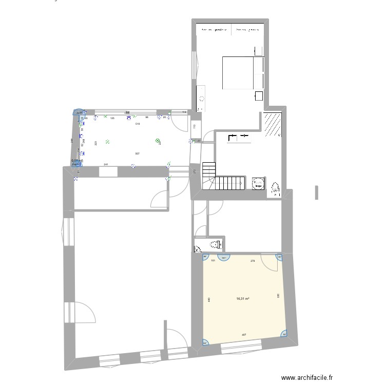 Marennes cuisine 12/24. Plan de 2 pièces et 16 m2