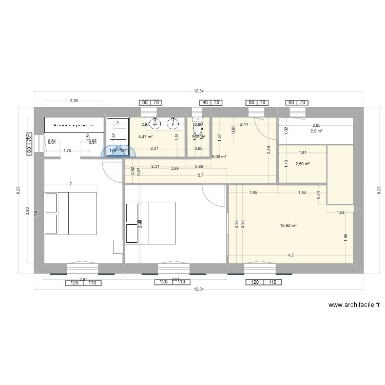 BANDOL Etage 2 suites. Plan de 7 pièces et 60 m2