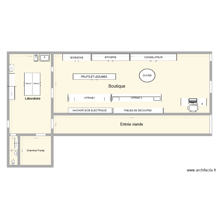 Boucherie. Plan de 5 pièces et 250 m2