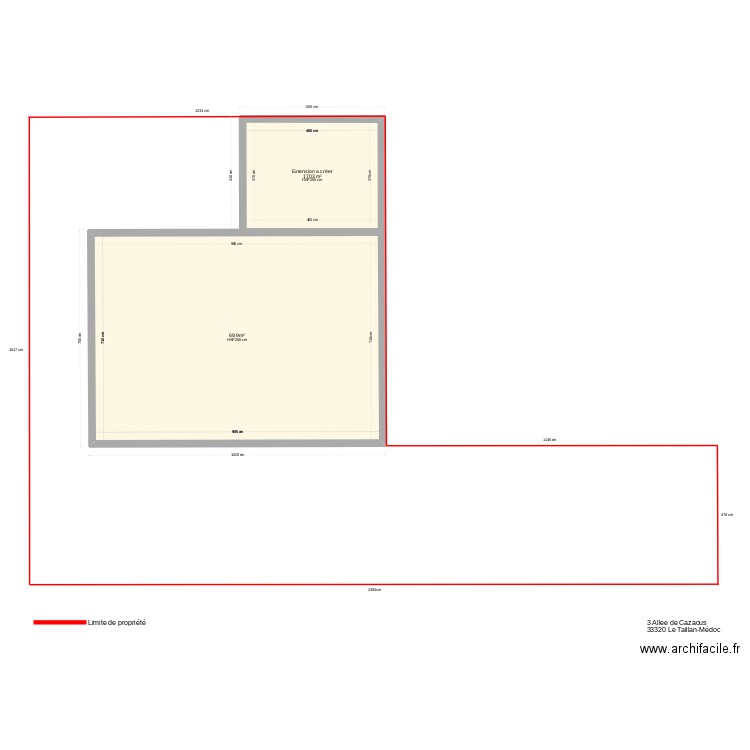 Plan de masse . Plan de 2 pièces et 87 m2