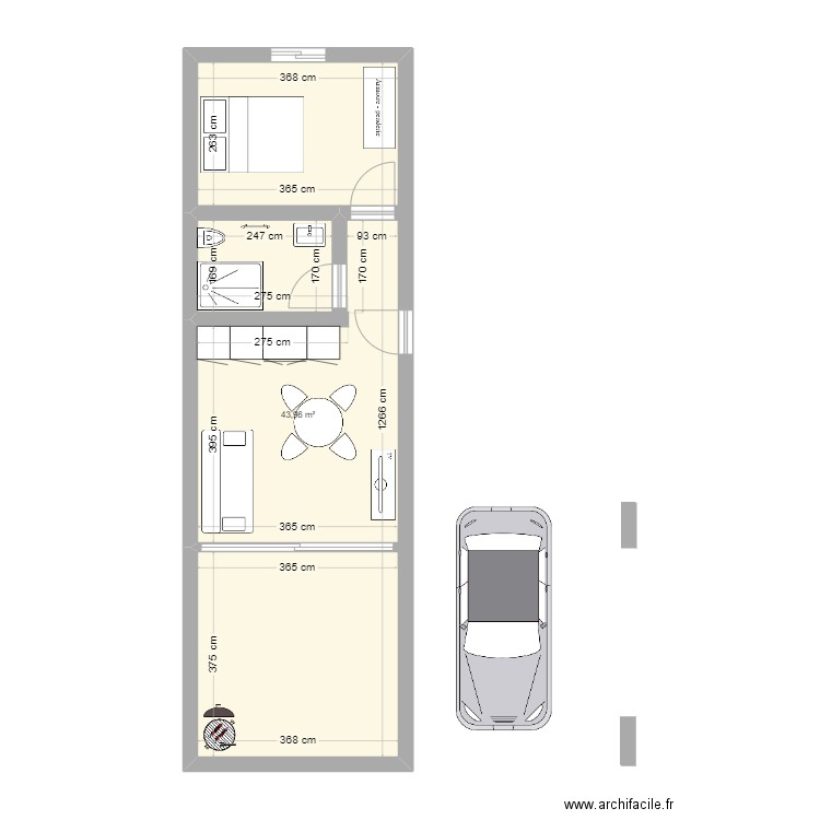  petit T2. Plan de 1 pièce et 44 m2