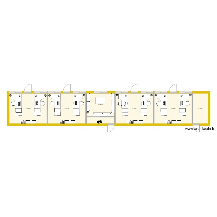 bureau. Plan de 7 pièces et 91 m2