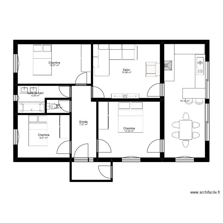 cezeroux nouvelle config. Plan de 9 pièces et 85 m2